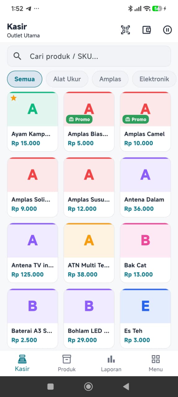 Layar kasir Pundi POS dengan grid produk