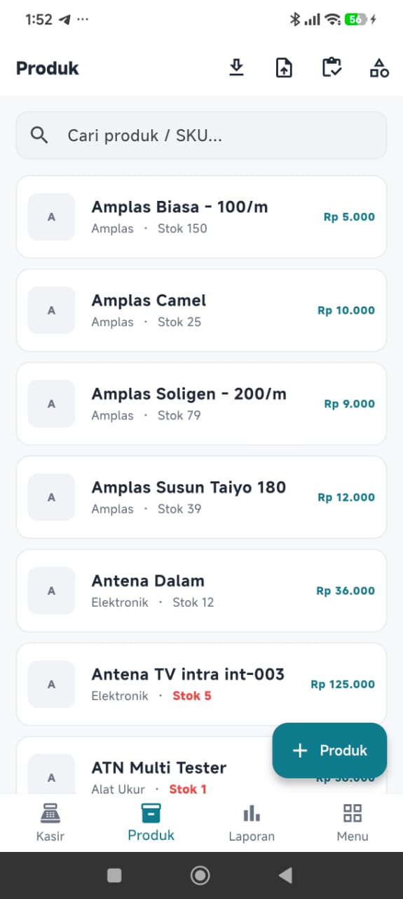 Daftar produk di Pundi POS