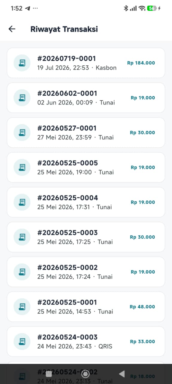 Riwayat transaksi di Pundi POS